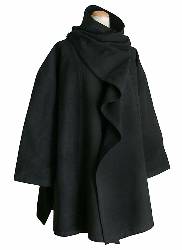 ジョムトン手織り綿マント風デザインジャケット（L・黒 ）