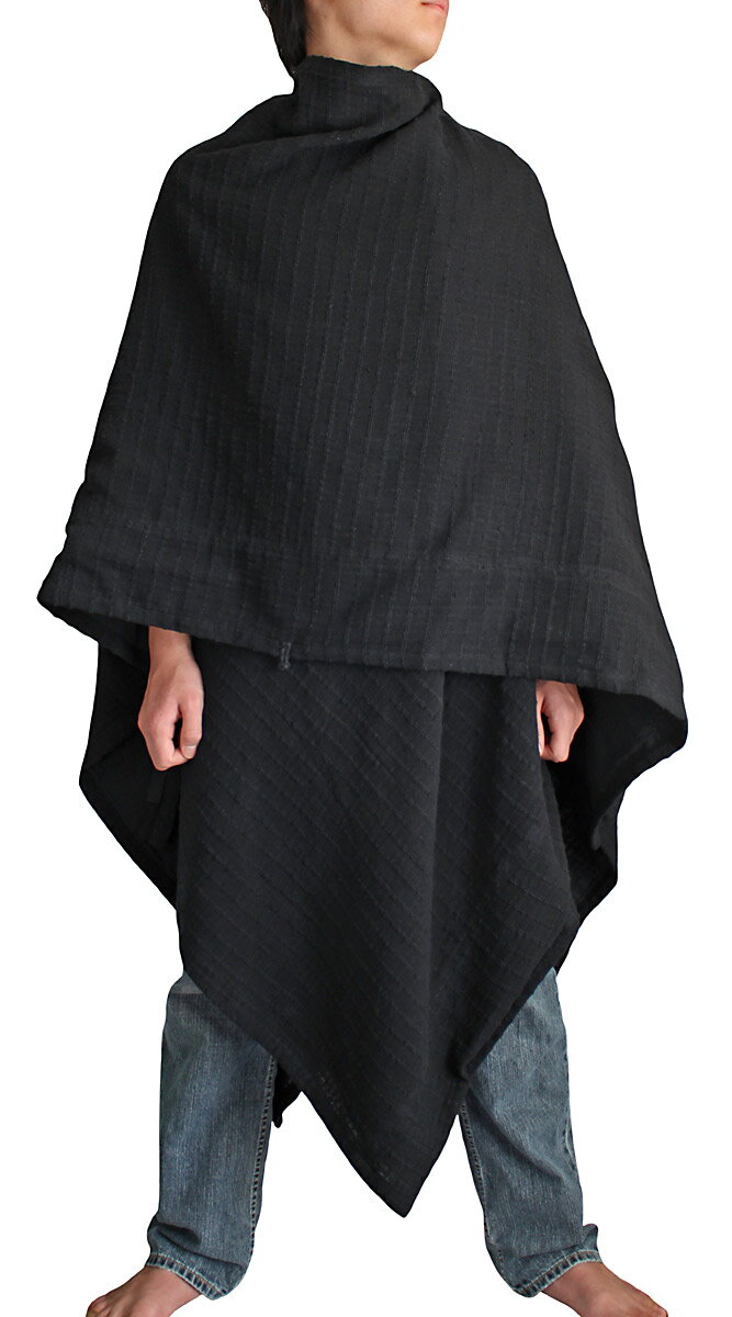 ターポン手織り綿マントコート（黒）