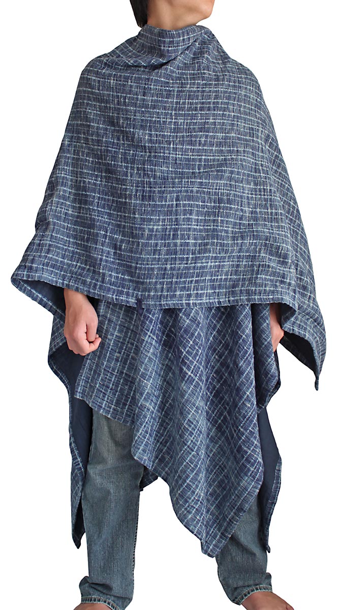 ターポン手織り綿マントコート（インディゴ系）