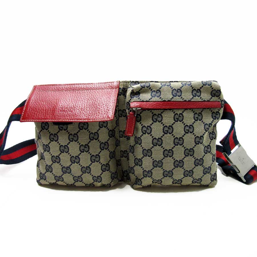 【楽天市場】グッチ GUCCI ボディバッグ ウエストポーチ GG柄 ネイビーxレッドxシルバー キャンバスxレザー 定番人気【中古