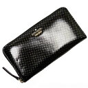 【新品同様】ケイトスペード kate spade ラウンドファスナー長財布 ドット ブラックxシルバーxゴールド レザー レディース 【中古】 - t13029
