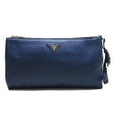 プラダ PRADA クラッチバッグ ネイビーxシルバー レザー 【中古】【定番人気】 - h21909