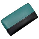 セリーヌ CELINE ラウンドファスナー長財布 グリーンxブラック レザー 【中古】【定番人気】 - t15437