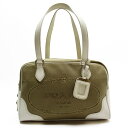 プラダ PRADA ショルダーバッグ ブラウン系xホワイト キャンバスxレザー 【中古】【定番人気】 - g3313a