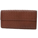 ボッテガヴェネタ 長財布 イントレチャート レッドブラウン レザー 二つ折り BOTTEGA VENETA レディース メンズ 【中古】【定番人気】 - k8107