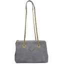 プラダ PRADA バッグ 三角ロゴ グレーxゴールド スウェードx金属素材 ショルダーバッグ レディース 【中古】【定番人気】 - k9402