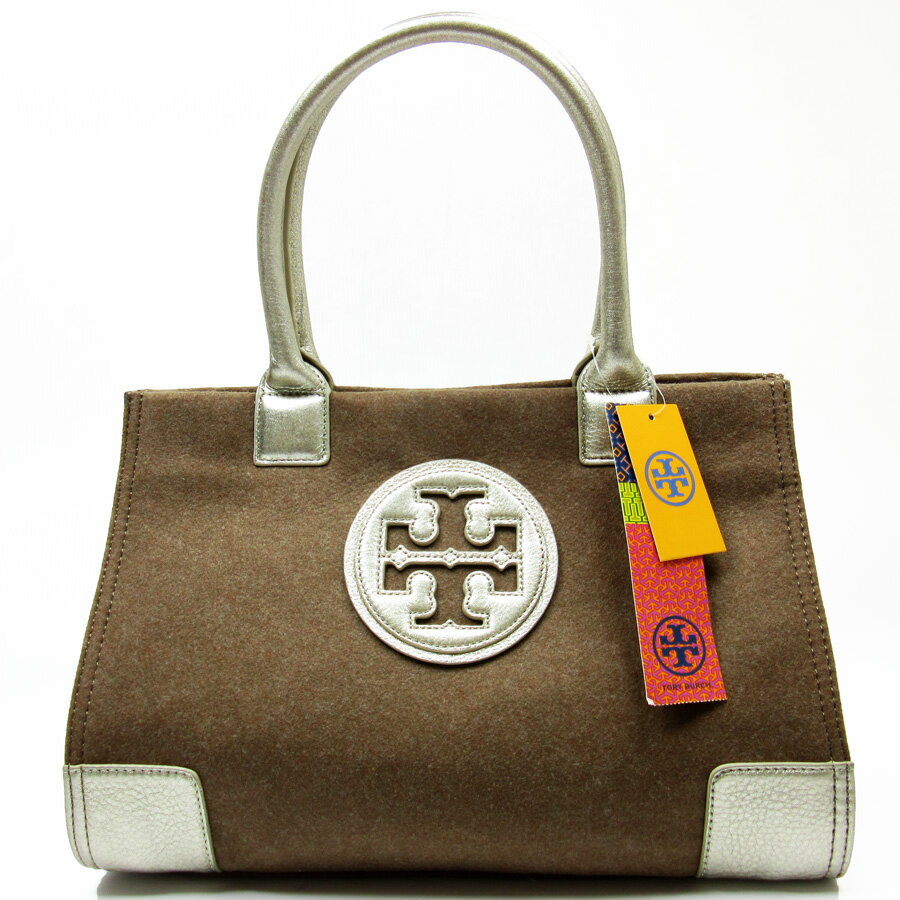 トリーバーチ TORYBURCH ハンドバッグ トートバッグ ◆茶系xライトゴールド コットンxレザー◆展示品【新品】 ◆レディース - n4446