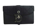 クリスチャンディオール Christian Dior 財布 Dロゴ キルト ブラックxシルバー金具 レザー 長財布 Wホック二つ折り財布 レディース 【中古】【訳あり】 - e46416g