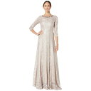 タハリ レディース ワンピース トップス Long Sleeve Stretch Lace Gown with Embellished Neckline Champagne/Gold