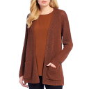 エイリーンフィッシャー レディース ニット&セーター アウター Simple Open Front Pocket Organic Linen Cotton Blend Cardigan Nutmeg