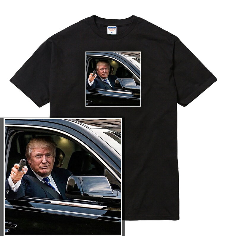 TRUMP tシャツ 半袖 トランプ 大統領 ドナルド・トランプ 銃 ピストル glock グロック 写真 フォト 過激 メンズ レディース ユニセックス 大きいサイズ ダンス 衣装 HIPHOP ストリート ブランド tee Tシャツ