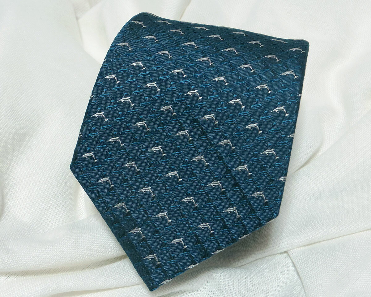 ネクタイ『趣』ジャンピングイルカ総柄 紺【日本製シルクジャカード】