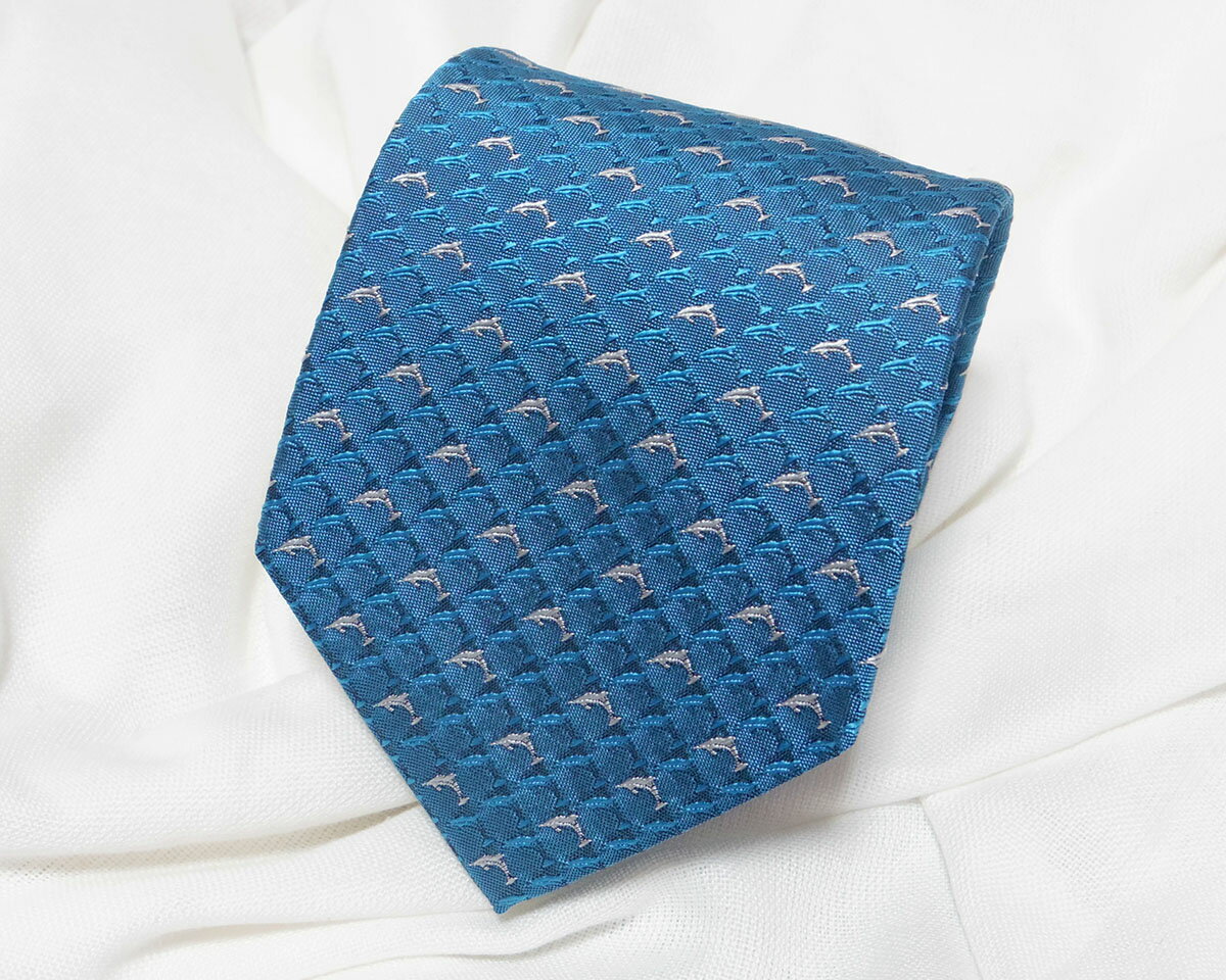 ネクタイ『趣』ジャンピングイルカ総柄 青【日本製シルクジャカード】