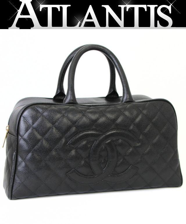 シャネル CHANEL マトラッセ ボストンバッグ ボーリングバッグ キャビア 黒 8番台 【71207】