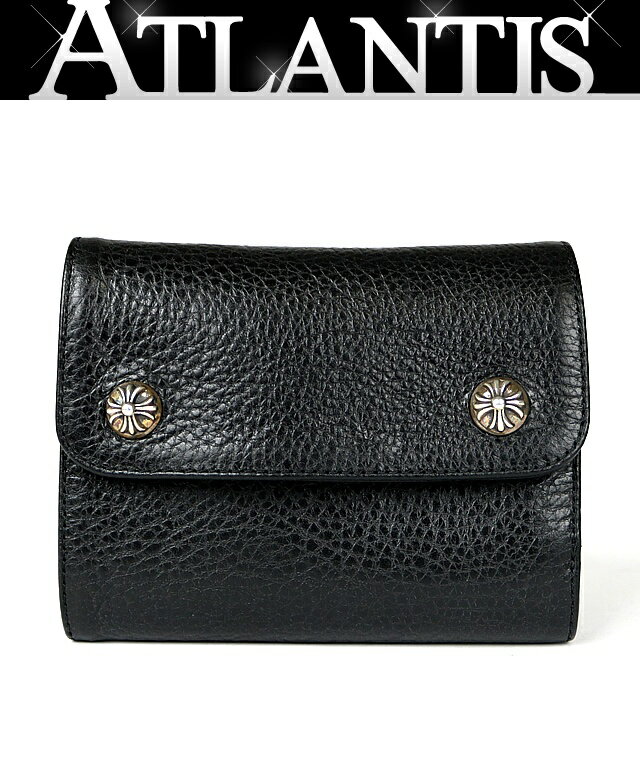 CHROME HEARTS 銀座店 クロムハーツ 新品 ミニウェーブ ウォレット クロスボタン 三つ折財布 メンズ レザー SV925 黒 99989