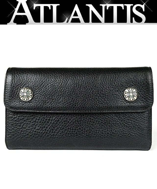 CHROME HEARTS 銀座店 クロムハーツ 新品 ウェーブ ウォレット クロスボールボタン 三つ折り財布 レザー SV925 黒 99928