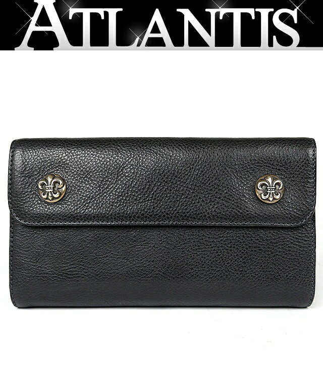 CHROME HEARTS 銀座店 クロムハーツ 新品 ウェーブ ウォレット BSフレアボタン 三つ折り財布 レザー SV925 メンズ 黒 100118