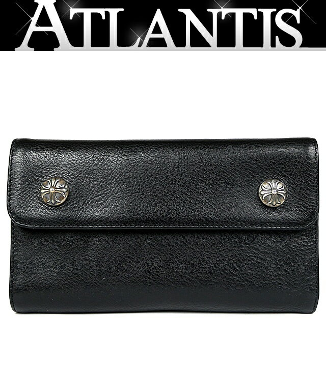 CHROME HEARTS 銀座店 クロムハーツ 新品 ウェーブ ウォレット クロスボタン 三つ折り財布 レザー SV925 メンズ 黒 100117