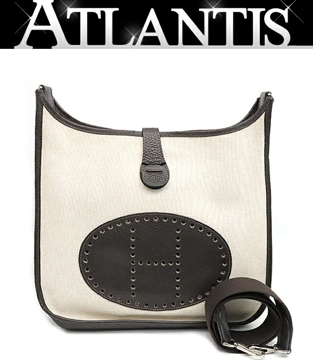 【広尾店】エルメス HERMES エブリン2 GM ショルダーバッグ トワルアッシュ×トリヨンクレマンス ベージュ×ダークブラウン SV金具 □I刻印(2005年) 【17102】