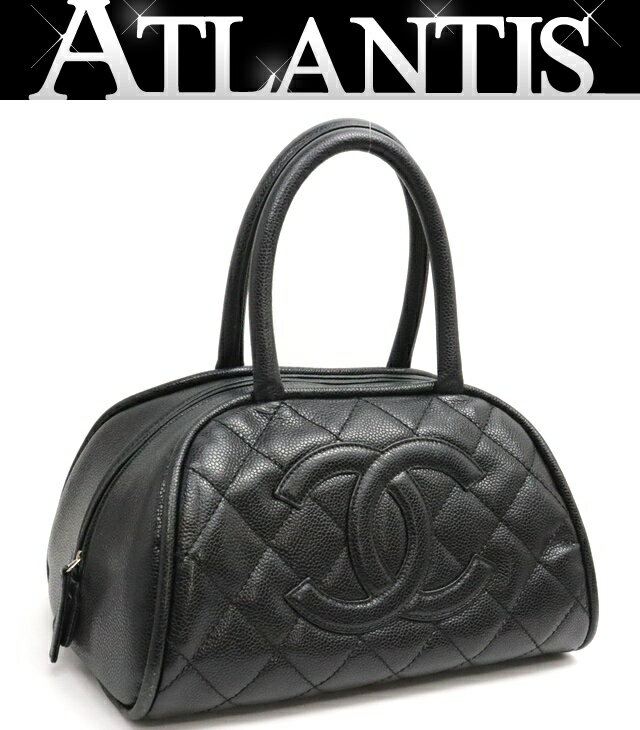 シャネル CHANEL マトラッセ ミニボストンバッグ キャビアスキン 黒 SV金具 11番台 G付き 【72371】