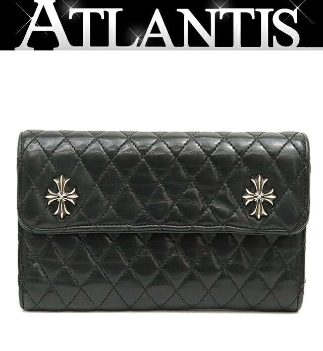 【広尾店】 クロムハーツ CHROME HEARTS キルティング ウェーブウォレット 長財布 レザー SV925 黒 【17664】
