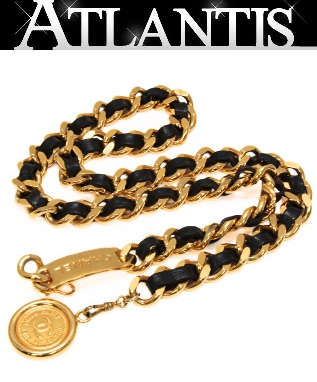 シャネル CHANEL ヴィンテージ カンボンメダル ココマーク ロゴプレート チェーンベルト ゴールド 【72598】