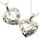 ハワイアンジュエリー メンズ ペアペンダント ネックレス トップ ホワイトゴールドK18 ハート 花文字 イニシャル アルファベット スクロール ペンダント 18金 送料無料