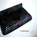 レザークリームプレゼント carmine カーマイン 水玉 プチドットメタリック 箔押し スエード レザー ミニウォレット 折り財布 MWPD ブラック