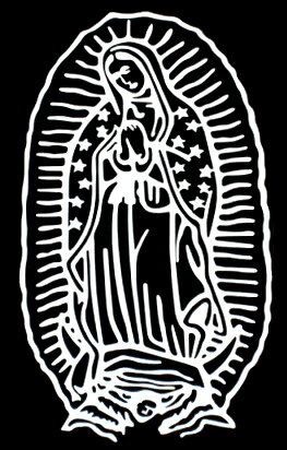 カッティングステッカー【マリア(小)】　（全4色　ホワイト/ブラック/レッド/ブルー）車にメキシコの聖母グアダルーペのデカール転写ステッカー