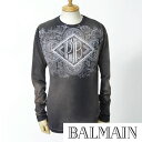 PIERRE BALMAIN ピエールバルマン プリント細リブクルーネック&ダメージ加工ロンTシャツスモーキーブラック5m2746-900