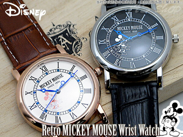 【ポイント2倍】【Disney】ディズニーレトロミッキー腕時計クラシカルなミッキーマウスが描かれたリストウォッチスワロフスキー/本牛革クロコ型押しベルトMICKEY MOUSEメンズ・レディース兼用腕時計あす楽対応