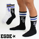 EGDE← ライン 足底パイル編み クルーソックス 2PAIRSセット White&Black