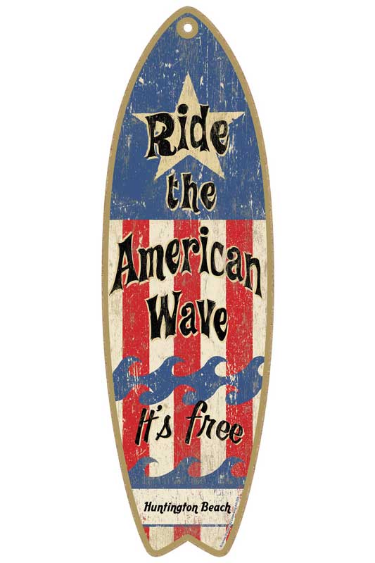 アメリカの波に乗ろうぜ サーフボード型・木製壁飾り（木製ボード）・木製看板 カリフォルニア・ハンティ...:auc-berry:10008001