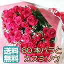 還暦祝!送料無料・赤バラ60本+かすみ草の花束円!80本、100本花束と調整も可能! 記念日 バラ花束ギフト 誕生日 敬老の日に ローズ 発表会 敬老の日 バラ生花 プロポーズはバラの花束で【楽ギフ_包装】【楽ギフ_メッセ入力】