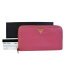 送料無料 【中古】 プラダ PRADA ラウンドファスナー 長財布 ピンク レザー 保存箱付き 05BC405