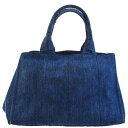 【中古】 美品 プラダ PRADA カナパ ショルダーバッグ ハンドバッグ デニム ブルー キャンバス 82BD246