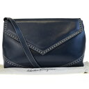【中古】 サルバトーレフェラガモ Salvatore Ferragamo ショルダーバッグ クラッチバッグ 2WAYバッグ ネイビー レザー 07ED400