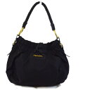 【中古】 中美品 プラダ PRADA ショルダーバッグ ブラック ナイロン レザー 保存袋付き 69EF674