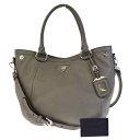 【中古】 中美品 プラダ PRADA 2WAY ショルダーバッグ ハンドバッグ グレー レザー 88EF522