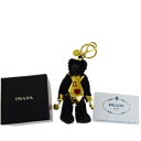 送料無料 【中古】 美品 プラダ PRADA バッグチャーム キーホルダー ストラップ クマ ブラック ゴールド ナイロン メタル 保存箱付き 66BF435