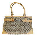 【中古】 中美品 コーチ COACH シグネチャー ショルダーバッグ ブラウン キャンバス レザー 8K07 03HD456