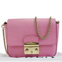 【中古】 超美品 フルラ FURLA チェーン ショルダーバッグ ポシェット ピンク レザー 保存袋付き 60EJ551