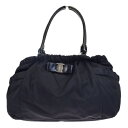【中古】 中美品 サルバトーレフェラガモ Salvatore Ferragamo ヴァラ ショルダーバッグ ハンド ブラック ナイロン レザー 02EJ847