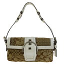 【中古】 コーチ COACH パッチワーク シグネチャー ショルダーバッグ ブラウン ホワイト キャンバス レザー パイソン 10087 03HD981