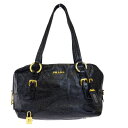 【中古】 中美品 プラダ PRADA ショルダーバッグ ブラック エナメル パドロック付き 65BG036