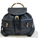 【中古】 中美品 グッチ GUCCI バンブー リュックサック バックパック バッグ ブラック レザー 保存袋付き 65ER959