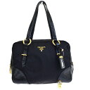 【中古】 中美品 プラダ PRADA ショルダーバッグ ブラック ナイロン エナメル 33ES586
