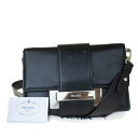 【中古】 中美品 プラダ PRADA ショルダーバッグ クラッチ 2WAY ブラック レザー 保存袋付き 10ES990