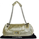 送料無料 【中古】 超美品 シャネル CHANEL 2.55 チェーン ショルダーバッグ パンチング ゴールド レザー 保存袋付き 27LA032