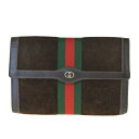 【中古】 グッチ GUCCI シェリー クラッチバッグ インターロッキング ブラウン グリーン レッド スエード レザー 09BK799